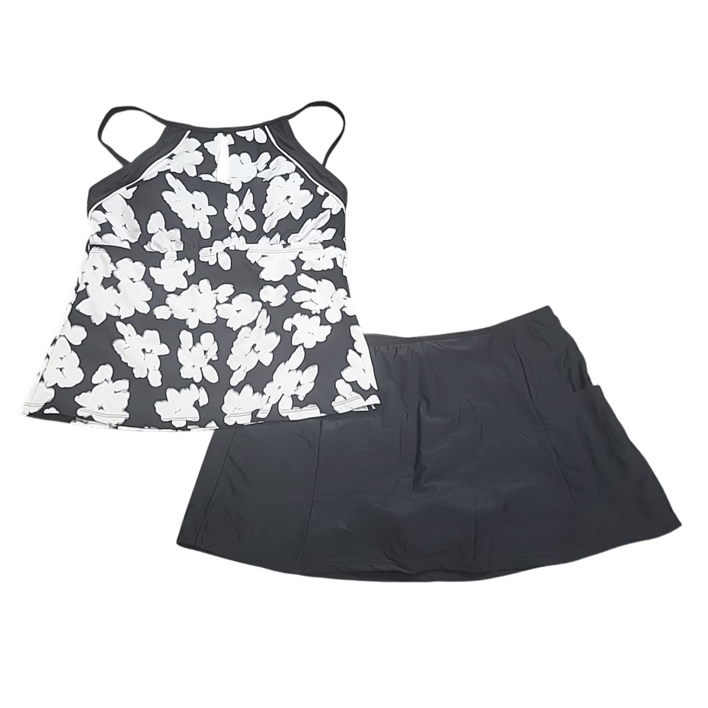 Ellen Tracy Women's Beach Tankini Set Printed Top w Black Skort Size Medium